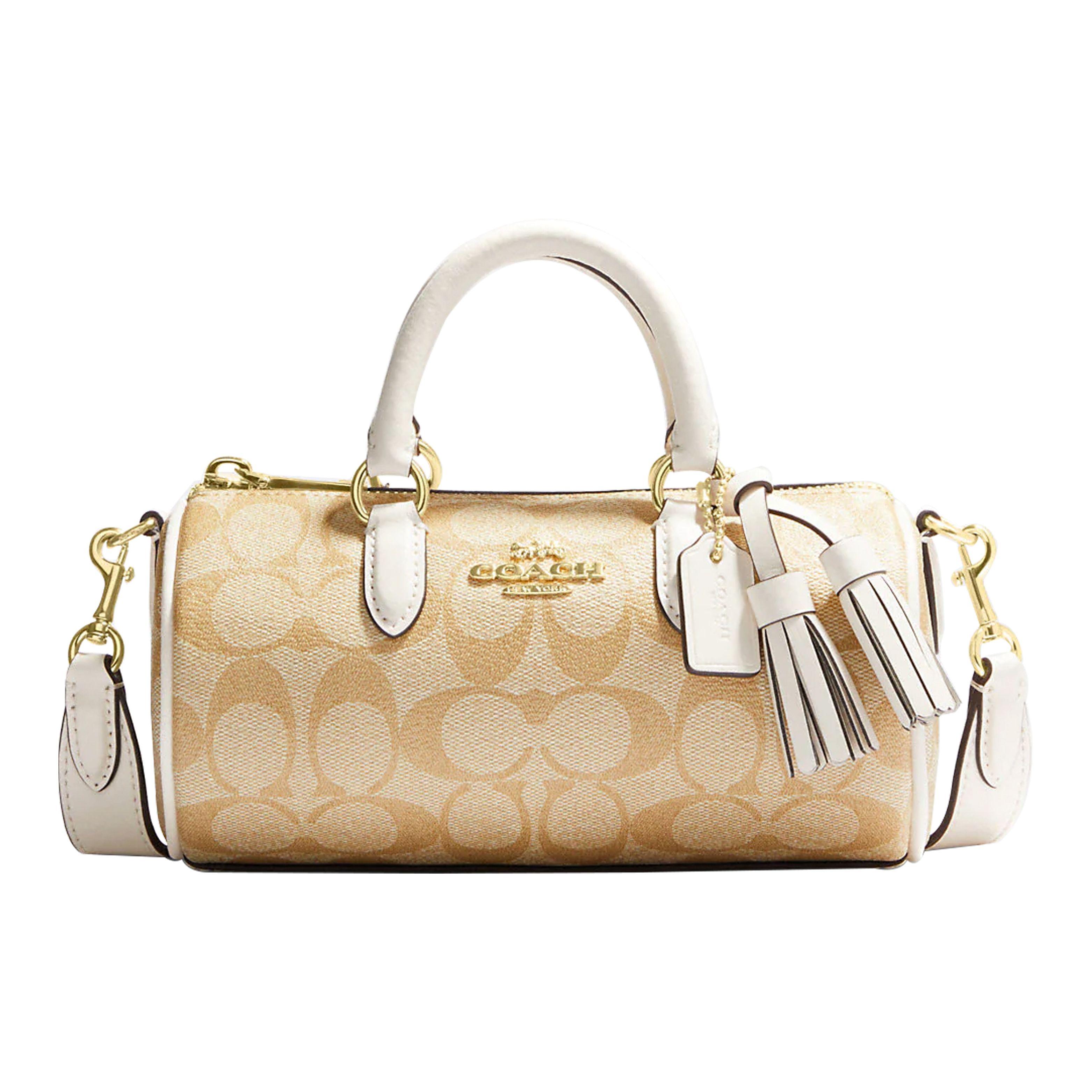 

Coach Lacey 19 Gold Horse And Carriage Logo Classic Print Tassel Boston Bag Shoulder Crossbody PVC Handbag Small Women handbags CK689-IMDQC Basic Set (Bag+Dust Bag)