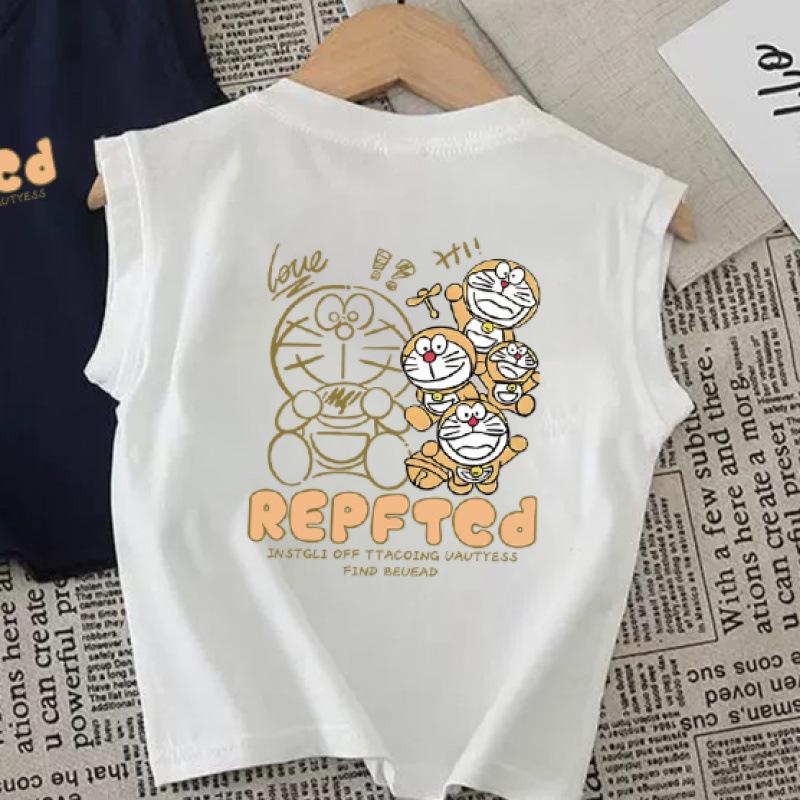 Kids Summer Cotton Cartoon Sleeveless Vest Toddler Round Neck Casual T Shirt 80