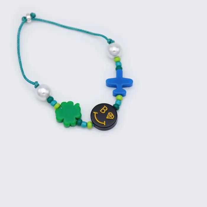 Smile Color Acrylic Motif Bead Knot Thread Bracelet