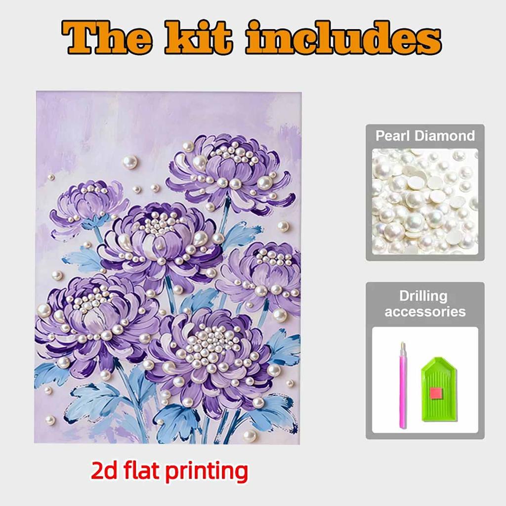 Crystal Pearl Painting 5D DIY Frame Decoration Painting Purple Flowers Home Wall Decoration Transparent Pearl Gemstone Painting Picture Art Crafts