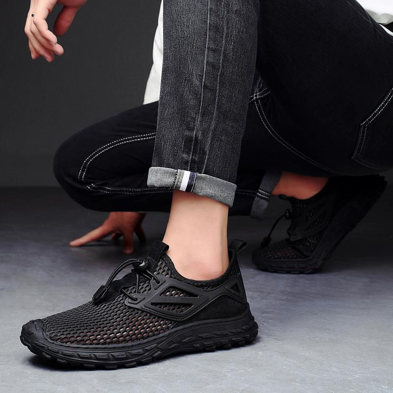 Herren Wanderschuhe Schwarz Grau Autofahrerschuhe Freizeit zum Hineinschlüpfen Sommer Netz Outdoor Wanderschuhe Übergröße 45 46 47