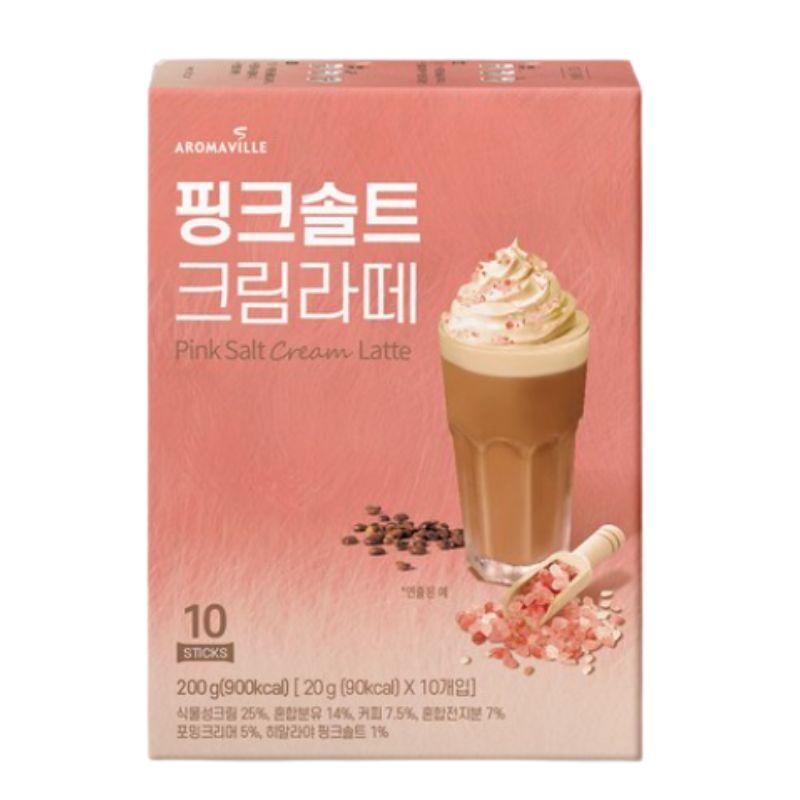 Aromaville Pink Salt Cream Latte Korean Sweet & Salty Coffee Mix 10 Sticks 1box(10ea)