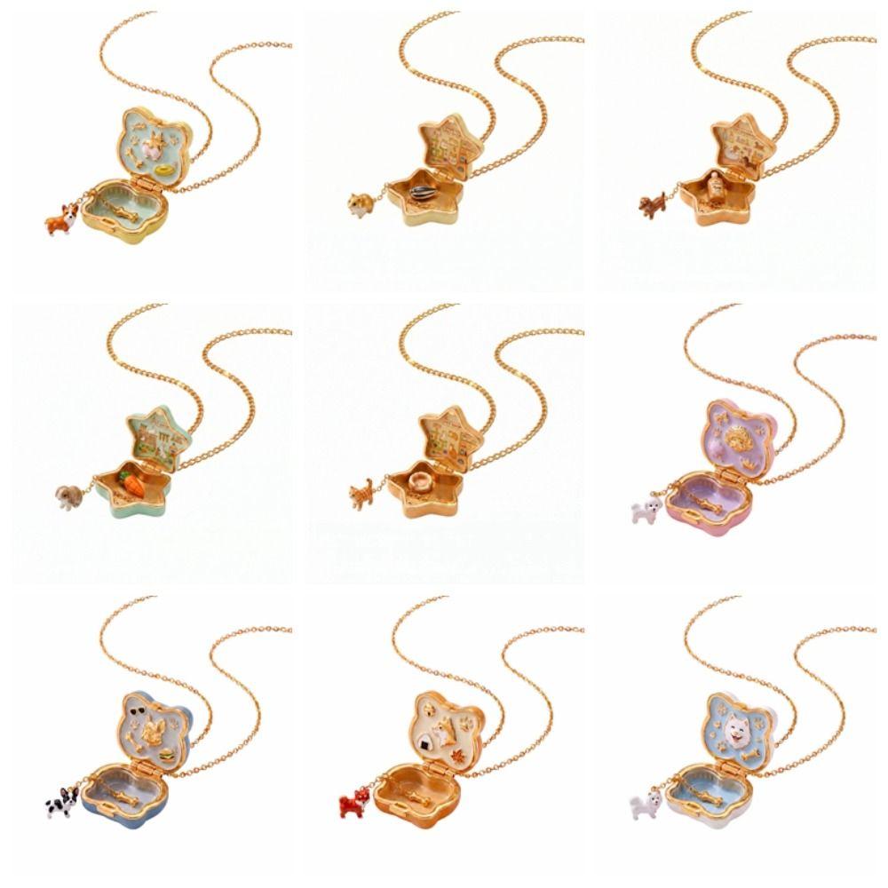 Oil Coating Openable Pendant Necklace Enamel Craft Enamel Dog Necklace Teen Girls Jewelry