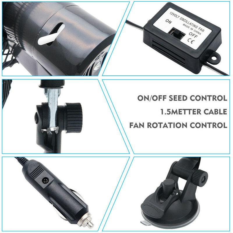 12V/24V 6" Powerful Car Van Fan Oscillating Window Dashboard Mount Cooling Cooler