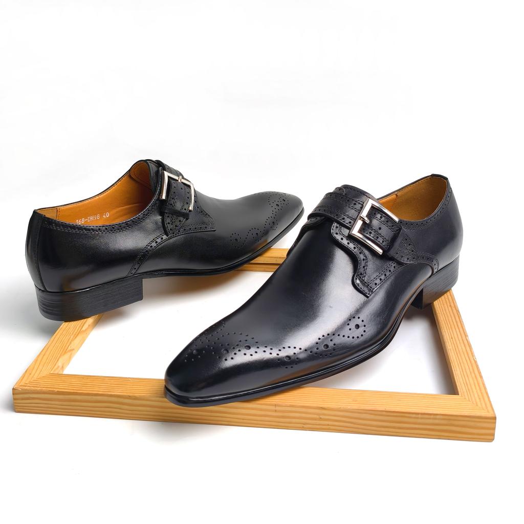 Fashion Office Business Men Shoes Top Layer Cowhide Leather Upper Metal Buckle Adjustable Fashion Social Style Leather Shoes Customized