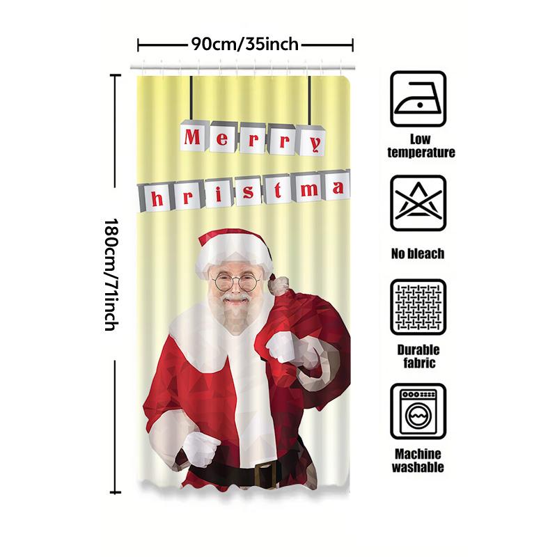 Tuniu Festive Santa Claus Shower Curtain Christmas Bathroom Decor Funny Holiday Gift Cute Waterproof Fabric Backdrop For Home