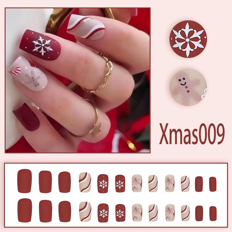 Winter Sweet Cartoon Christmas Wearing Nails Snowflake Santa Claus Nail Art Fake Nail Patch Christmas Collection