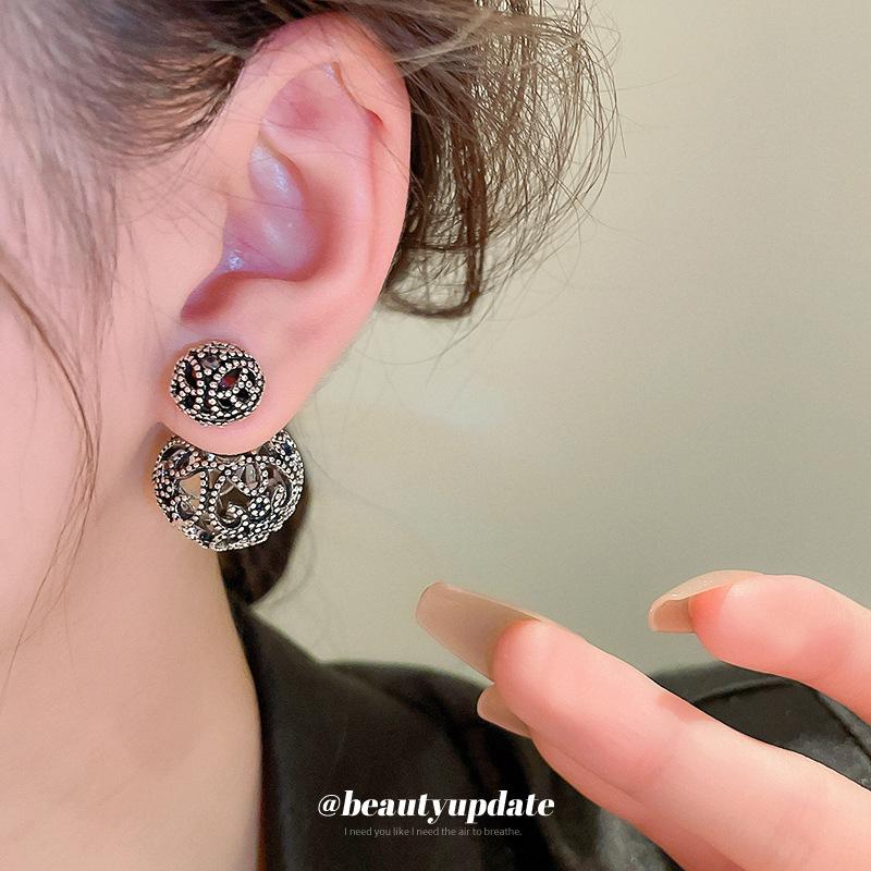 Hollow Round Front and Rear Two Earrings French Versatile Stud Earrings Metal Ethnic Style Earrings