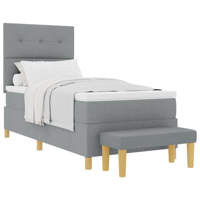 Lit à ressort vidaXL avec matelas et banc gris clair 100x200 cm en tissu 3344275