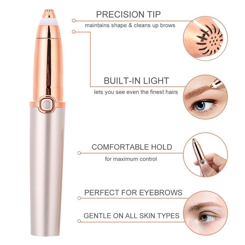 Lipstick Shaped Electric Eyebrow Trimmer Mini Portable Women Eyebrow Shaver Rose Gold