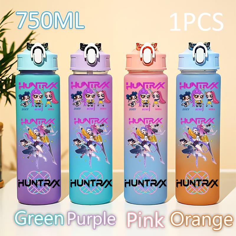 Kpop 750ML Dämonenjäger Wasserflasche K Pop Krieger Rumi Mira Zoey KPOP Trinkflasche Schule Huntrix Kürbis Plastik Wasserbecher