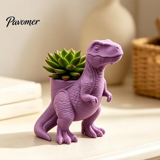 Cute Animal Planter 3D Printed Dinosaur Planter, Decorative Flower Pot, Tyrannosaurus Rex Creative Home Decor Plant Pot for Succulents Cacti