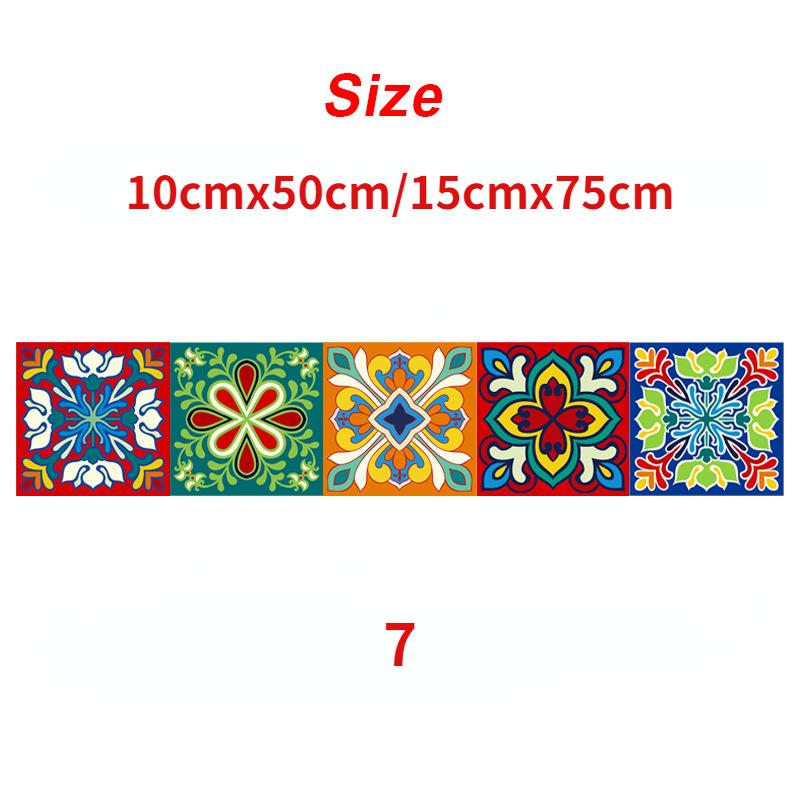 1Pc 10/15cm Colorful Flowers Pattern Retro Tiles Wall Sticker Kitchen Bathroom Tile Waist Line Wallpaper Art Mural