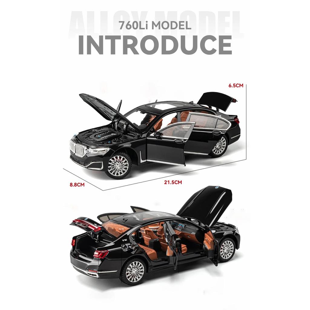 1/24 BMW 760 THE7 Limousine Alloy Miniature Car Diecast Metal Scale Car Model Sound and Light Collection Children Toy Vehicles Gifts