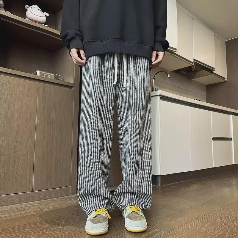 American Retro Black Striped Wide-Leg Boys' Summer Pants - Oversized, Casual Lazy Style