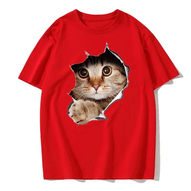 Herr Sommar Bekväm Kortärmad Söt Kattmönster Casual Mode Rundhals T-shirt
