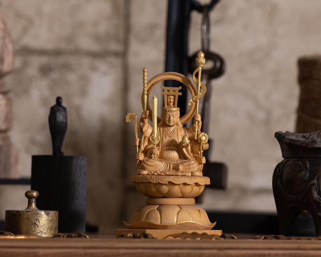 Miniature Buddha Uga Happi Benzaiten 11cm boxwood with gold paint Buddhist wood ornament Uga Happi (wood finish) - Benzaiten, Benzaiten, Ugajin,