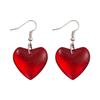 Sweet Transparent Red Glass Earrings Women Candy Color Heart Pendant Hook Ear Jewelry