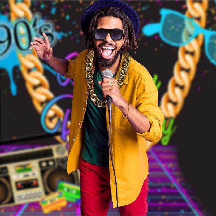 8 ks Oblečení 80. a 90. let Hip Hop Kostým Sada Cool Rapper Doplňky Zlatý Řetízek, Zlatý Náramek, Sluneční Brýle, Prsteny Náhrdelník