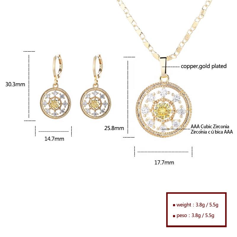 Bijouterie Joyeria Bisuterias Oro 18K Gold Plated Brass Zircon Earrings and Necklaces Sets Women's Fashion Jewelry Set