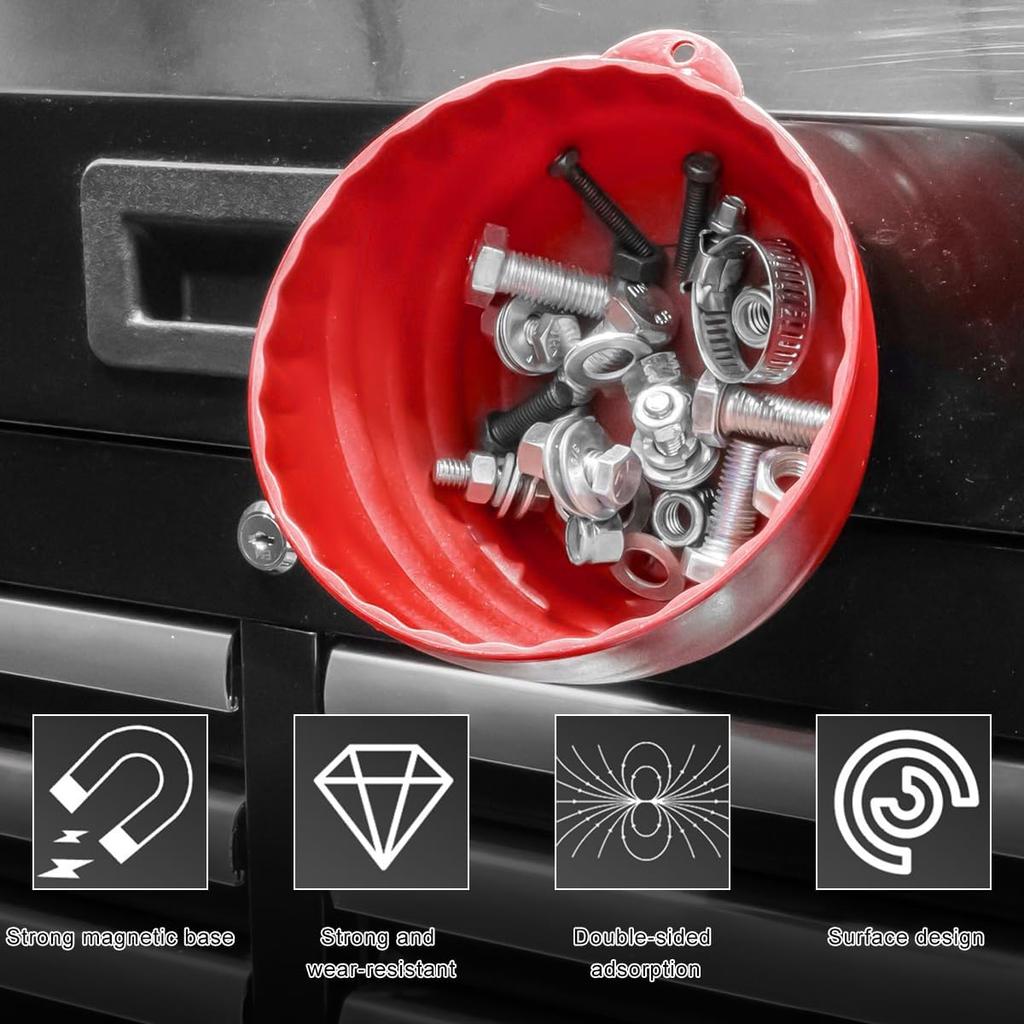 Magnetic Nut Cup, Curved Magnetic Parts Tray Bolts Organizer Holds Up to 5 Pounds, Multi-Use Nuts Screws Bowl Small Parts Tray Attaches to Metal