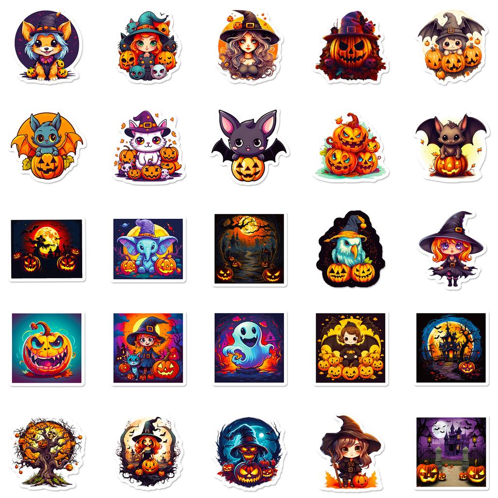 50 Halloween Pumpkin Graffiti Stickers Horror Skeleton Personality Trend DIY Decorative Waterproof Stickers