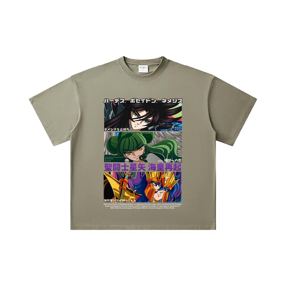260 GSM Double Yarn 32 Count 100% Cotton Saint Seiya V3 Rerise of Poseidon Print Unisex Heavy Cotton T Shirt