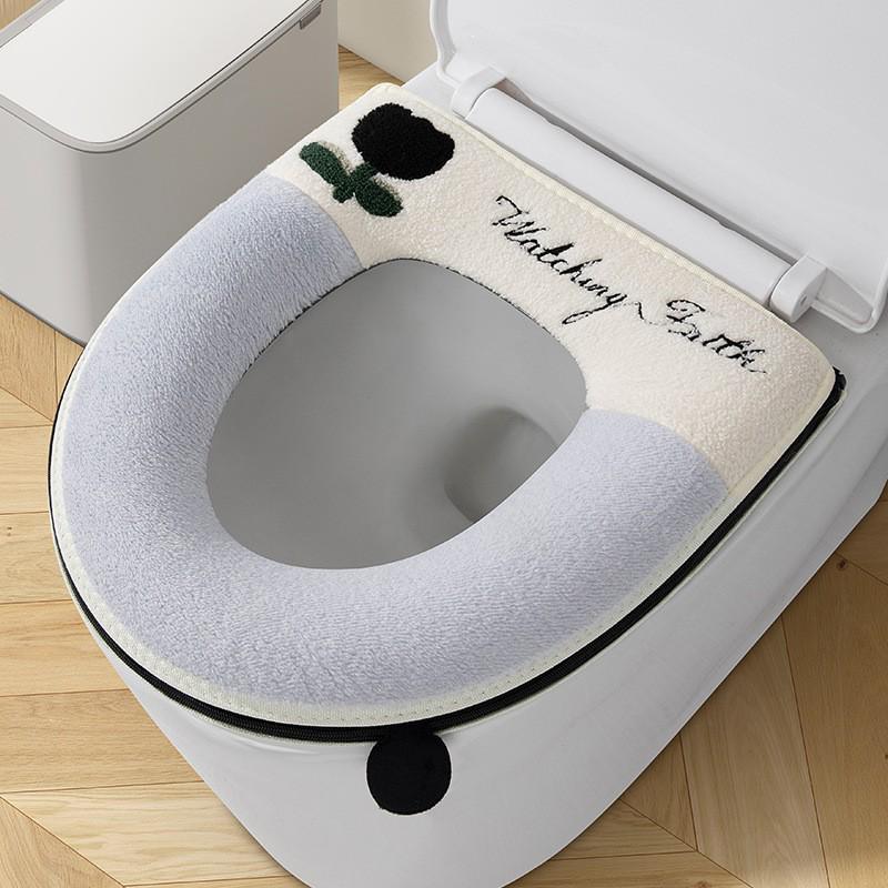 Universal Fleece-Lined Zipper Toilet Seat Cushion - Winter Set, 4 Seasons Use