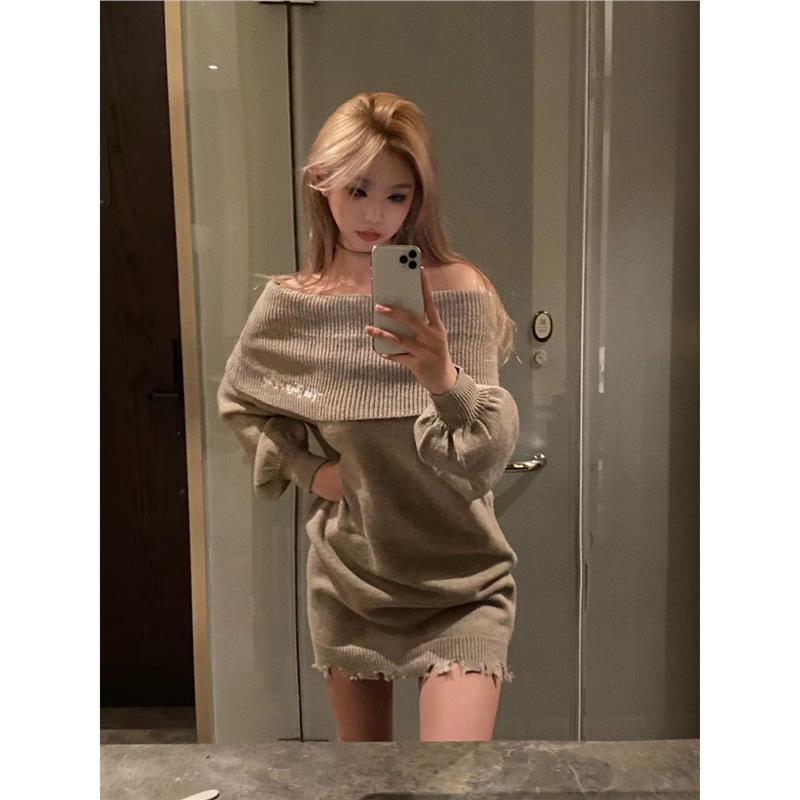 

Vintage-Inspired One-Shoulder Sweater Dress: Slimming, Hip-Hugging Design for Women - 2024 Autumn/Winter Collection XL