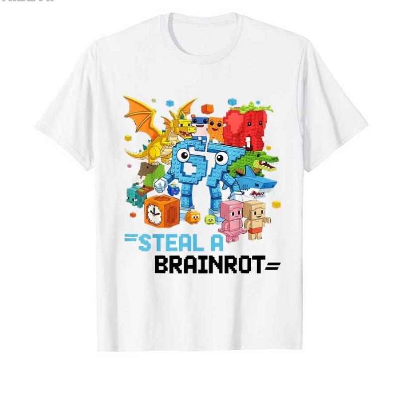 Meme 6 7 Six Seven Bruh 67 Steal A Brainrot Gift for Boy Kid T-shirt For Men WomenCotton T Shirts Short Sleeve Tops