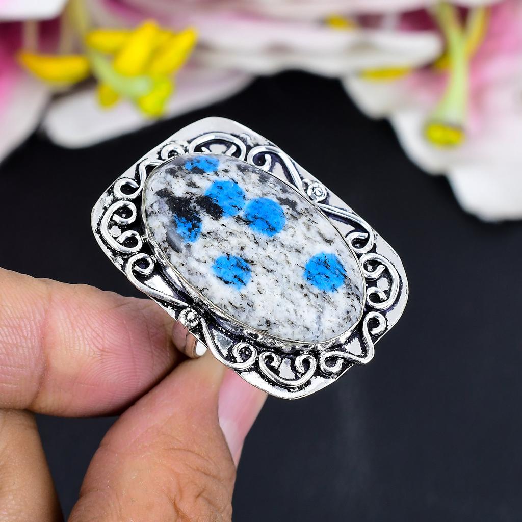 K2 Blue Azurite Gemstone Handmade 925 Sterling Silver Jewelry Ring Size 9 KG-1664