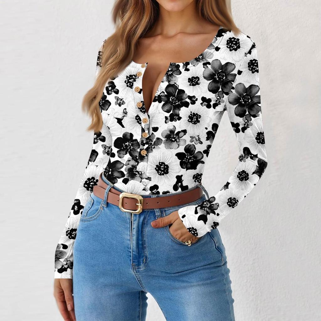 Women's Slim Bottom T-shirt Fashion Casual Gradient Printing Round Neck Pullover Long Sleeve Top