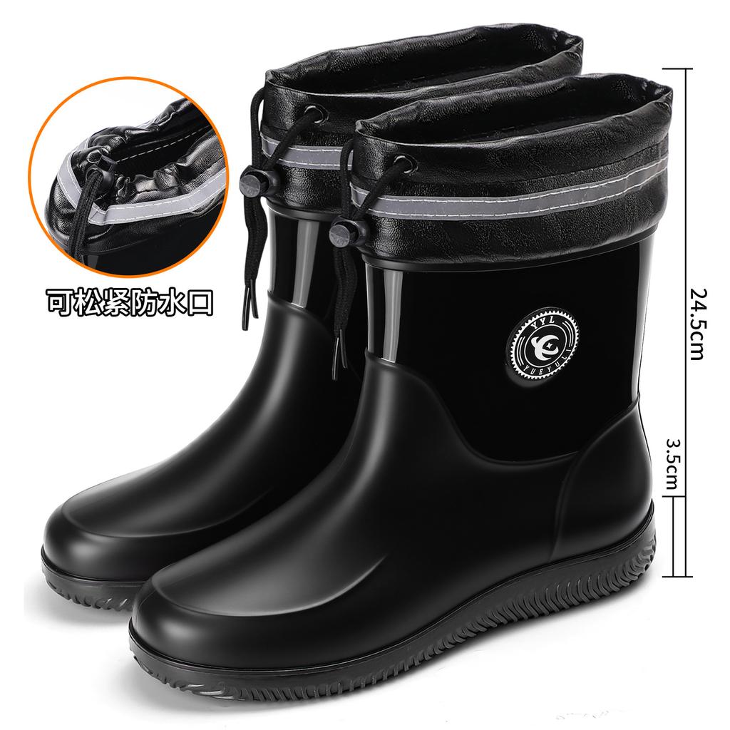Men's medium tube fashion men's rain shoes rain boots velvet cotton rain shoes non-slip takeaway waterproof work shoes