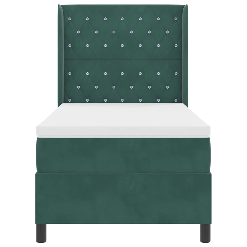 Box Spring Bed with Mattress Dark Green 90 X 190 Cm Velvet