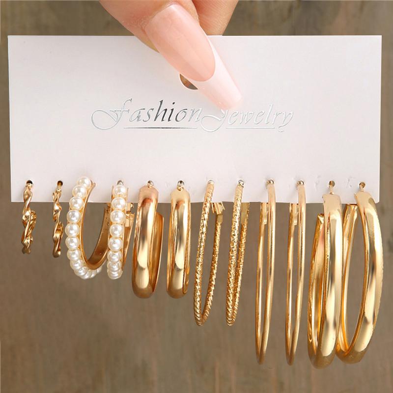 Silver Color Butterfly Earrings Set For Women Girls Vintage Pearl Circle Geometric Twist Hoop Earrings Trendy Jewelry Gifts