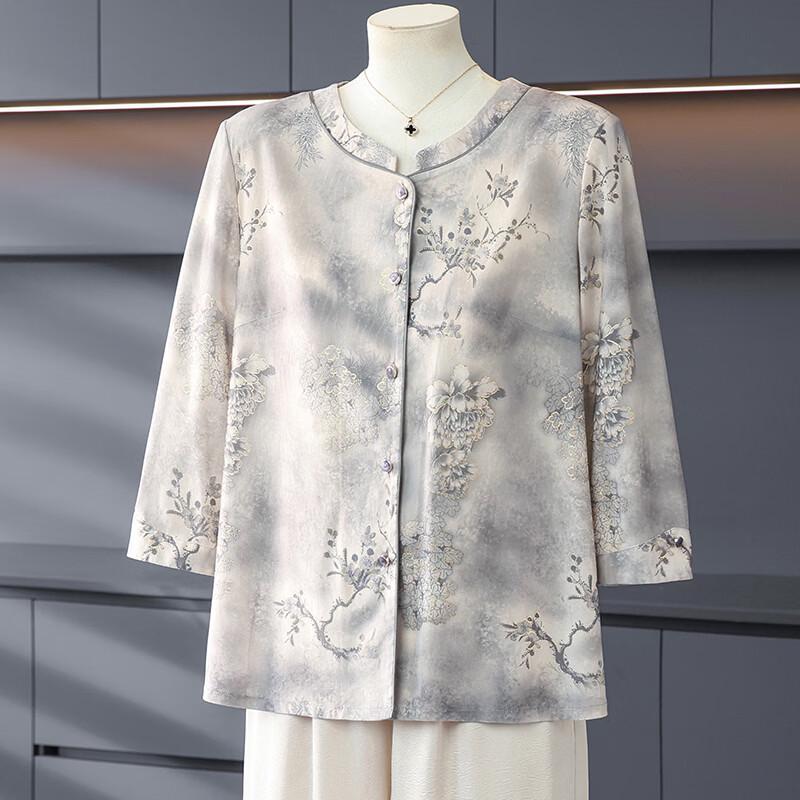 Women s Floral Seven-Sleeve Casual Shirt 4XL