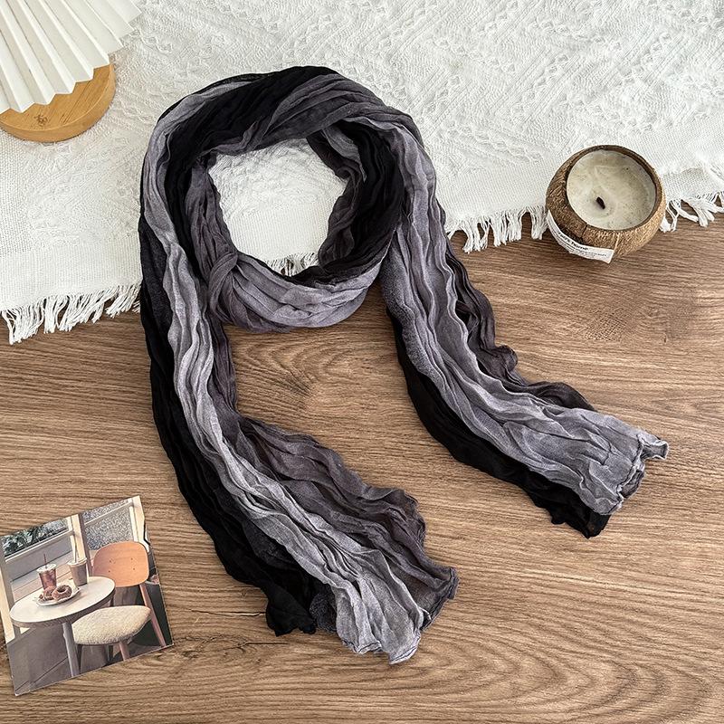 Scarf Women's Winter High-end Sense New Warm and Cold-proof Scarf Versatile Solid Color Crumpled Scarf Shawl