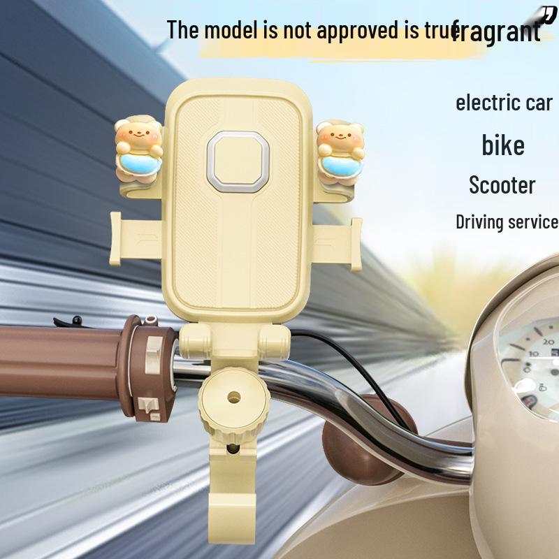 Elektrofahrrad mit niedlicher Cartoon-Handyhalterung und stoßfestem Navigationshaken.