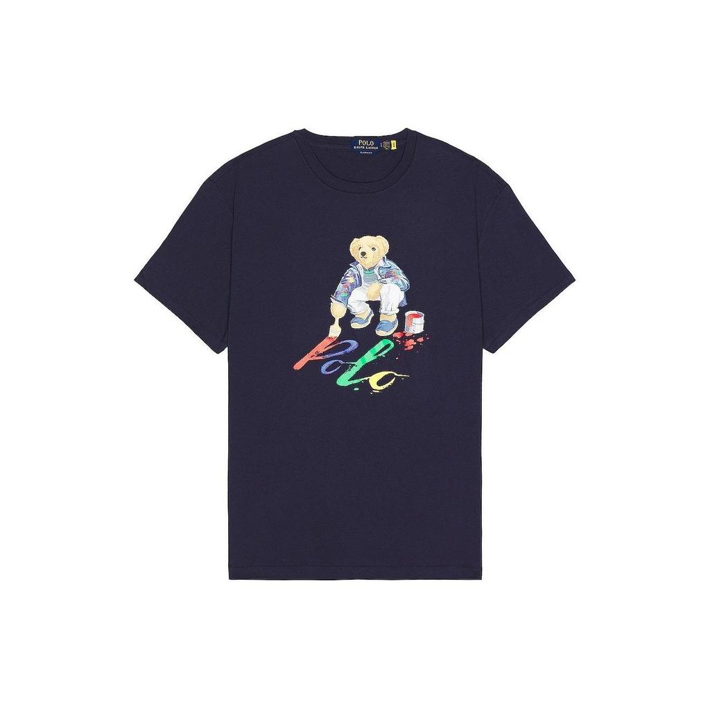 Polo Ralph Lauren Bear Letter Print Crew Neck Straight Fit Short Sleeve T-Shirt Men T-Shirts Navy-Blue 710854497-029