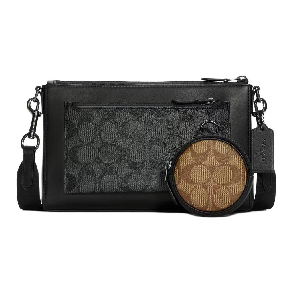 Coach Holden 25 Logo Monogramma Stampato Ciondolo Goffrato Blocco Colore Tela Rivestita e Pelle Borsa a Spalla Crossbody Media Borse da Uomo C5598-QBPHT