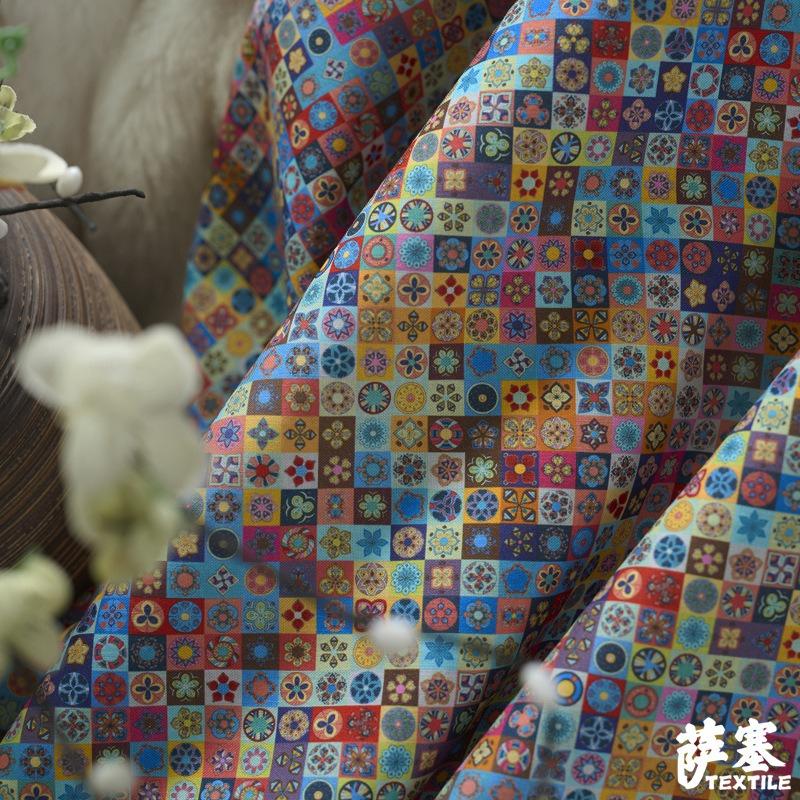 Pure Cotton Printed Plain Weave Fabric Ethnic Style Simia Fabric DIY Dress Coat Decorative Fabric Throw Pillow Bar Tablecloth