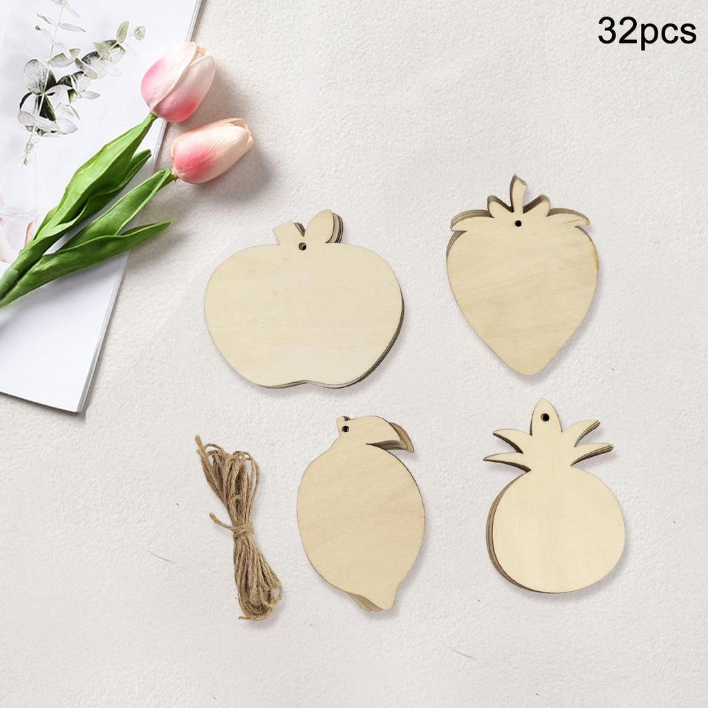 32Pcs Unfinished Wood Fruit Shapes Blank Discs Crafts Home Decoration Wooden Pieces Slices for DIY