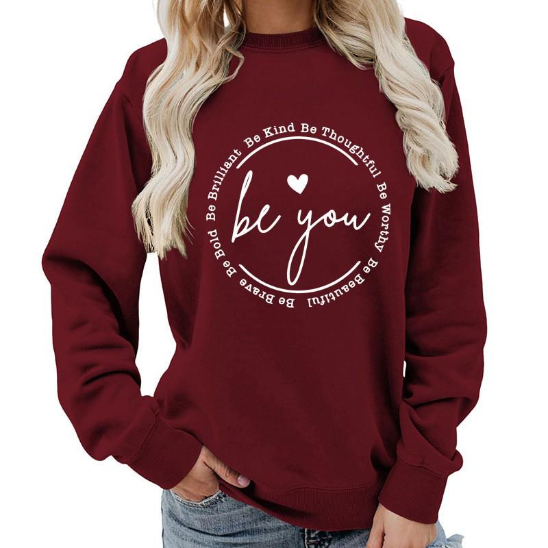 Women's Be You Letter Print Casual Loose Hoodie - Autumn/Winter Style
