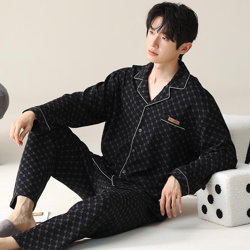 Men's 2024 Plaid Long-Sleeve Pajama Set – Oversized, Spring/Fall, Indoor/Outdoor Wear