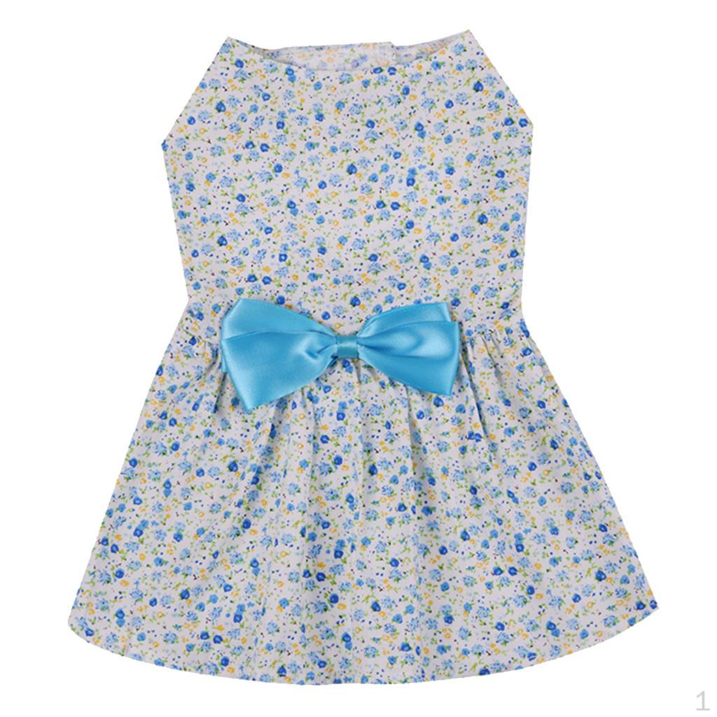 

Cute Polyester Pet Dress Cat Skirt Printed Clothes Wedding Party Fancy L Blue