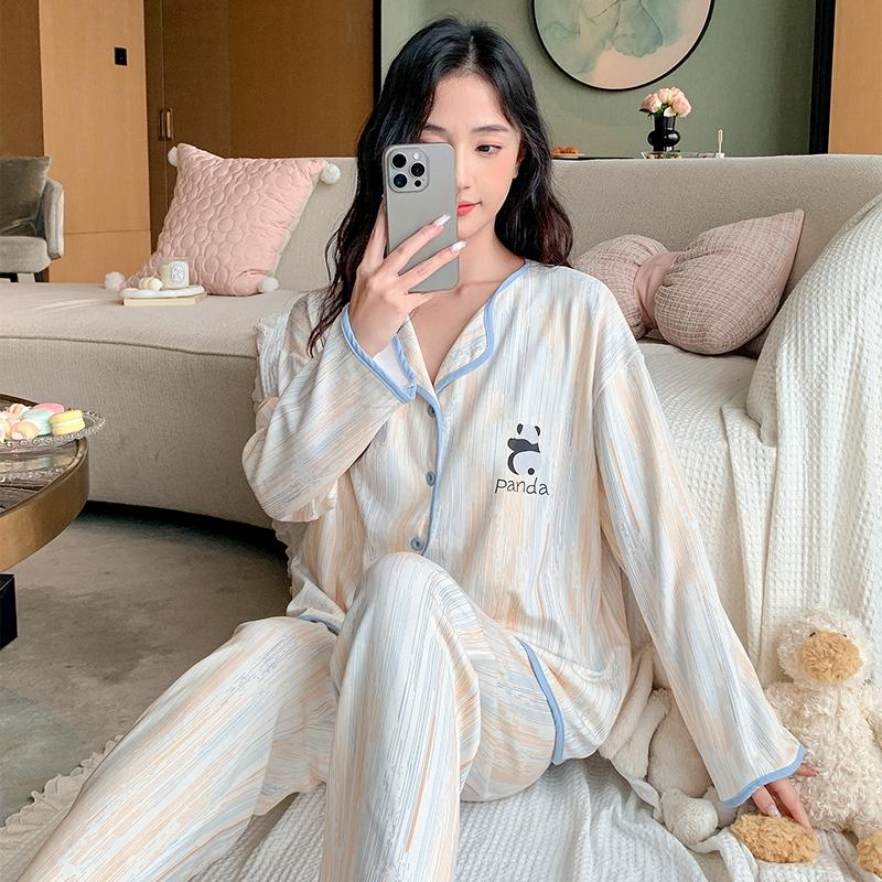 Light Purple Casual Women Pajama Cute Sleepwear Autumn Winter Long Sleeve Long Pants Soft Pyjamas Cozy Pijamas Girl Pijama Comfy