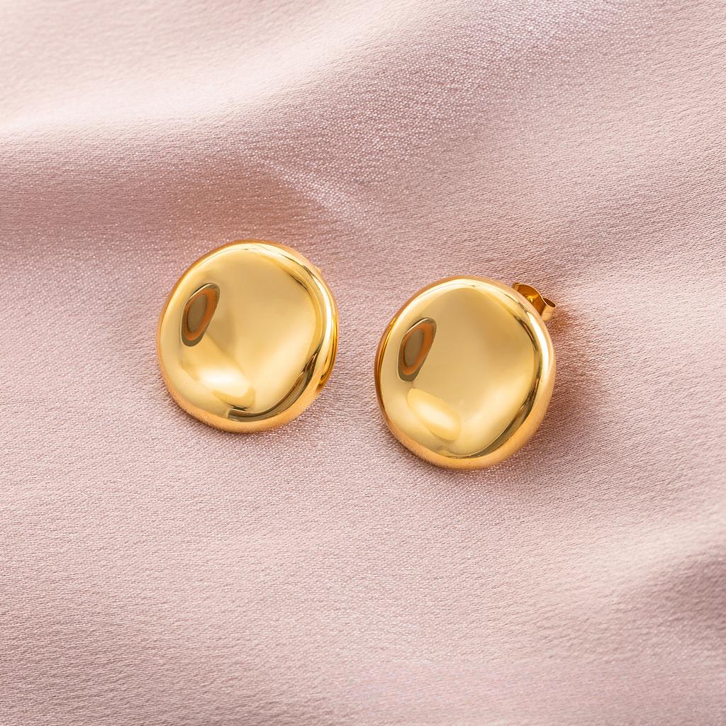 New Irregular Smooth Round Stud Earrings Concave-convex Stainless Steel Gold Fashionable Simple Earrings