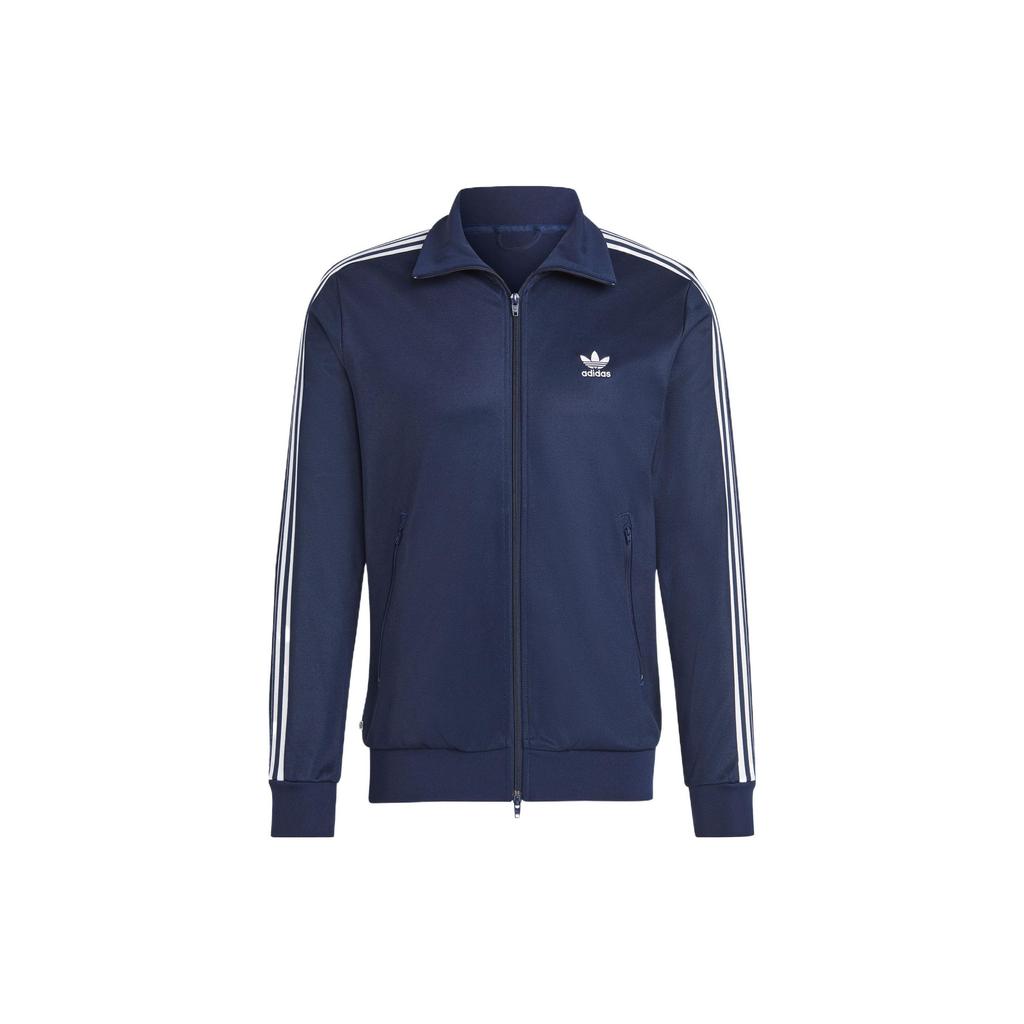 Adidas Originals Trefoil Stripe-Decorated Logo Zip-Up Collar Long Sleeve Jacket Men Jackets Blue IA4776