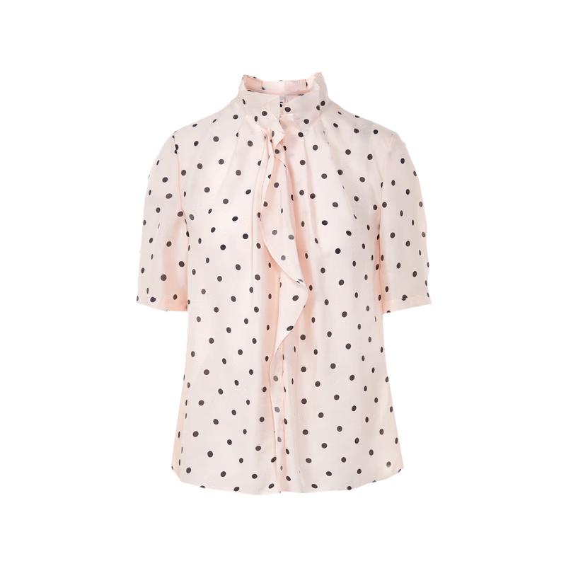 

Langzi Women s Lace Collar Polka Dot Short Sleeve Blouse S