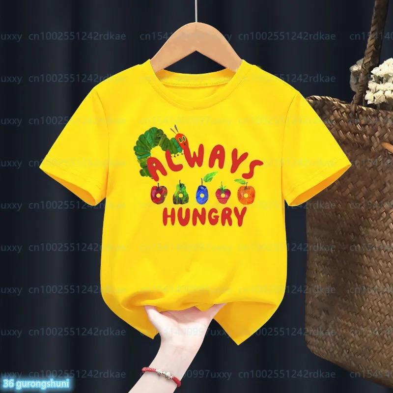 Newly Kids T-Shirt Funny The Very Hungry Caterpillar Cartoon Print Tshirts For Boys Summer Cute Boys/Girls Yellow Tshirt Top